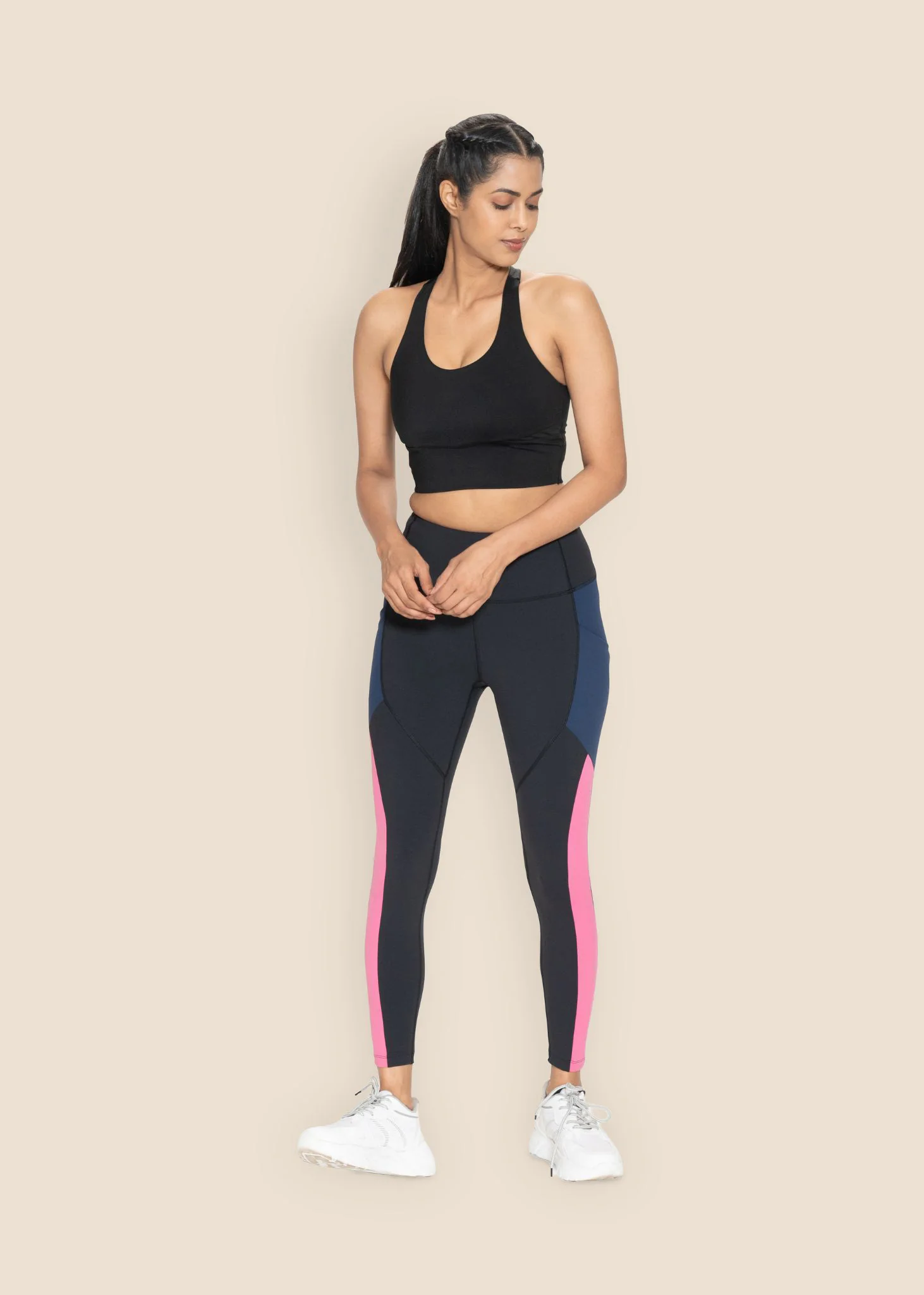 Women Color Block Leggings - Black - Image 2
