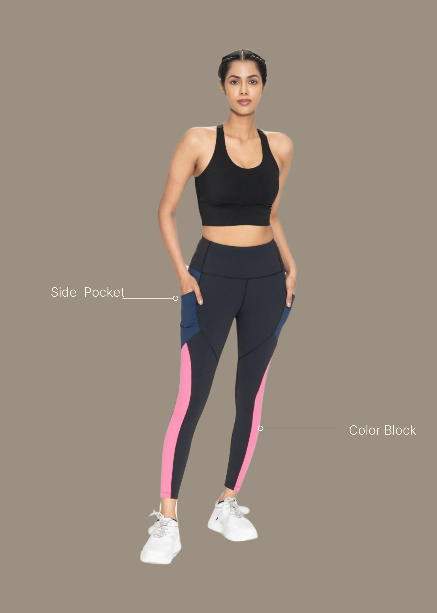 Women Color Block Leggings - Black - Image 3