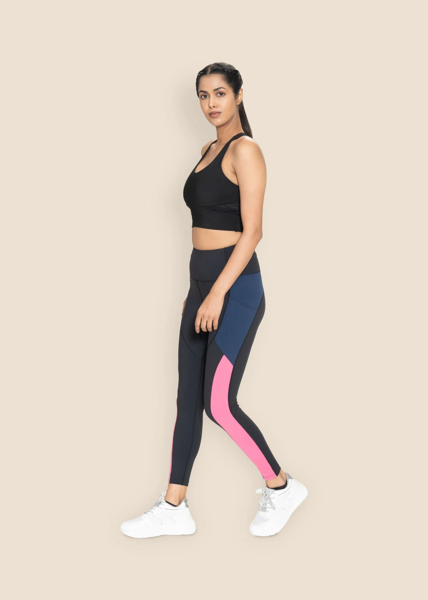 Women Color Block Leggings - Black - Image 5