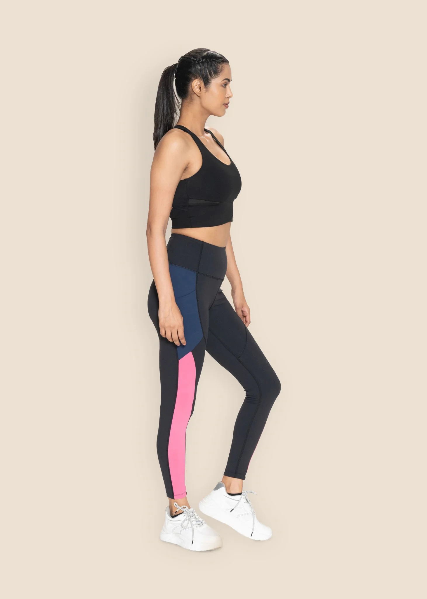 Women Color Block Leggings - Black - Image 6