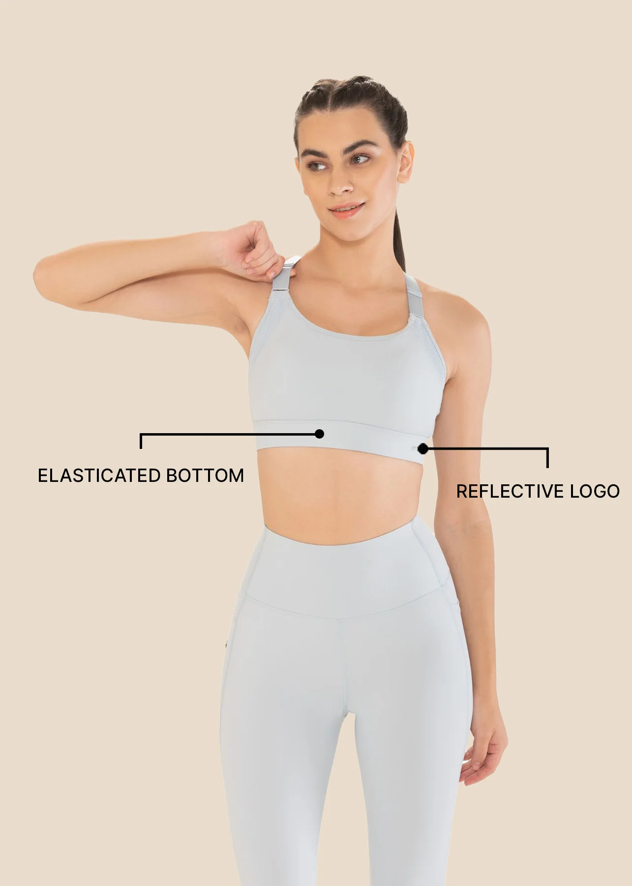 Women Adjustable Strap Gym Bra - Powder Blue - Image 3