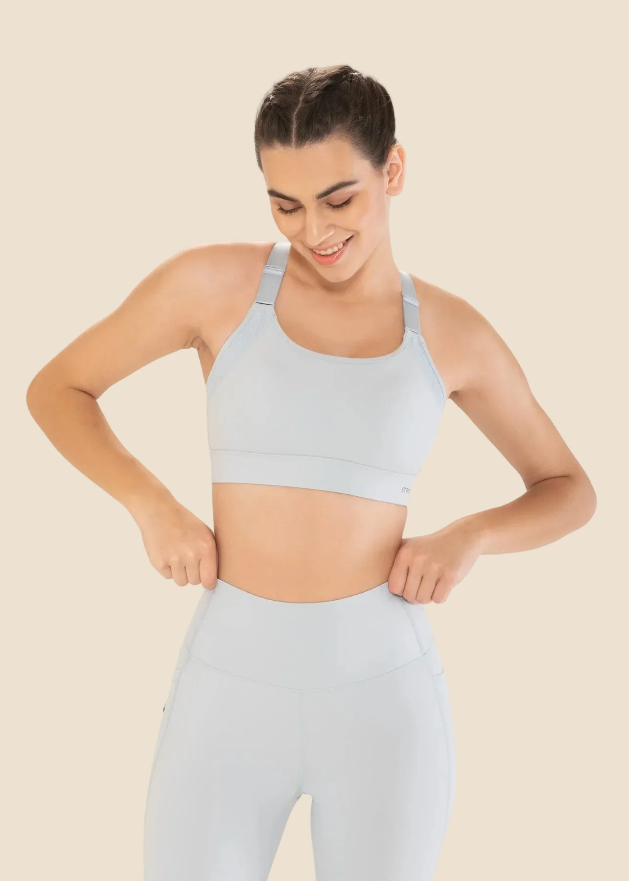 Women Adjustable Strap Gym Bra - Powder Blue - Image 4