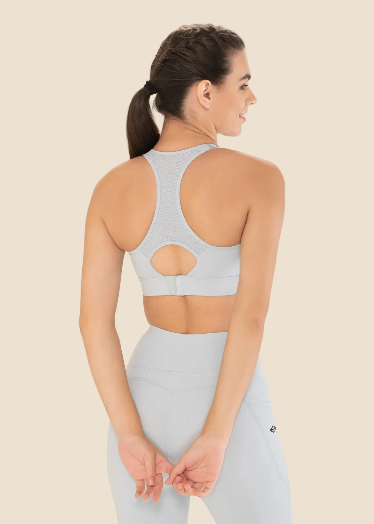 Women Adjustable Strap Gym Bra - Powder Blue - Image 5