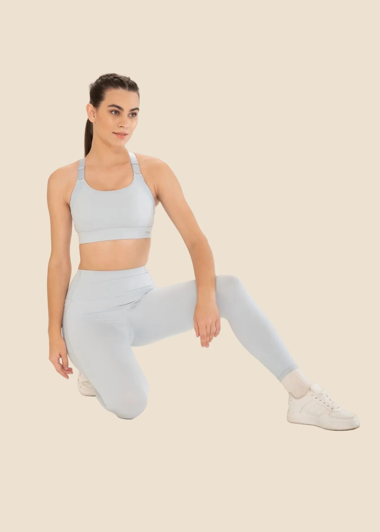 Women Adjustable Strap Gym Bra - Powder Blue - Image 7